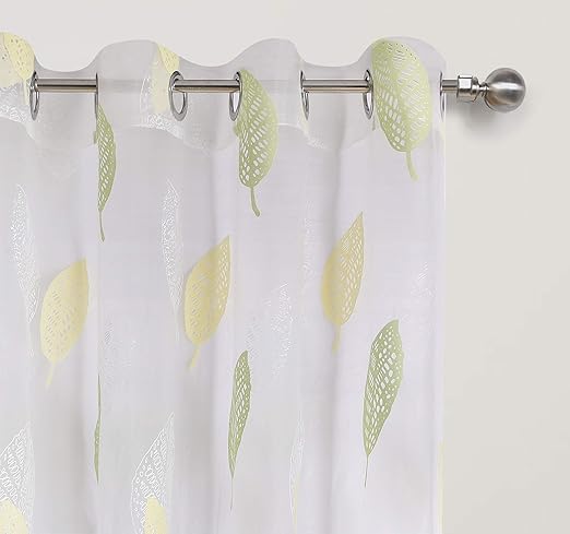 Amazon Com Green Leaf Pattern Burnout Sheer Curtains For Bedroom