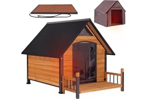 GUTINNEEN Heated Dog House for Outside Insulated Large Dog House Outdoor with Safe Heated Pad, Chew-Proof Metal Frame and Insulated Liner for Medium to Large Dogs, 37.4" L x 50.9" W x 37.2" H