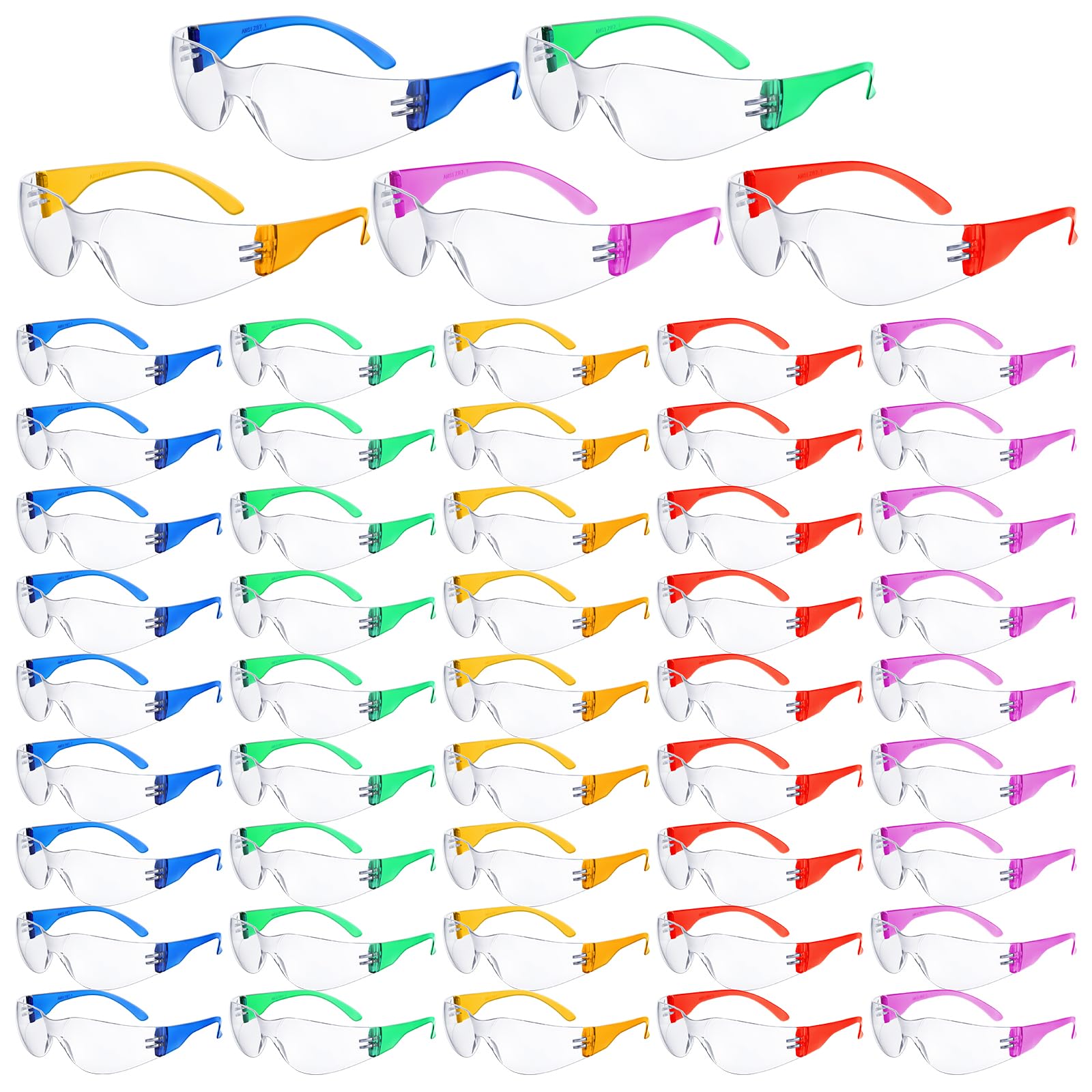 Photo 1 of 100 Pack Safety Glasses Bulk Protective Eyewear Goggles Eye Protection for Men Women Work Science Lab Construction(Rainbow Colors)