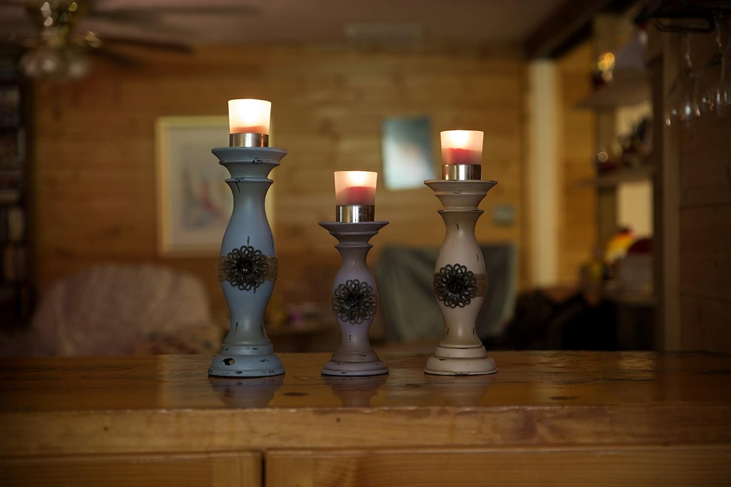 Besti Vintage Pillar Candle Holders (3-Piece Set) Tall, Decorative Metal Home Accents and Decor | Modern Kitchen, Dining, Living Room Decorations | Modern Shabby Chic: Home & Kitchen