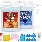 JANCHUN Crystal Clear Epoxy Resin Kit 2 Gallon, Bubble-Free, Anti-Yellowing, Self Leveling Easy Mix 1:1 Coating and Casting Resin for Table Top, Molds, Tumbler Crafts, Painting, Jewelry, DIY Gifts