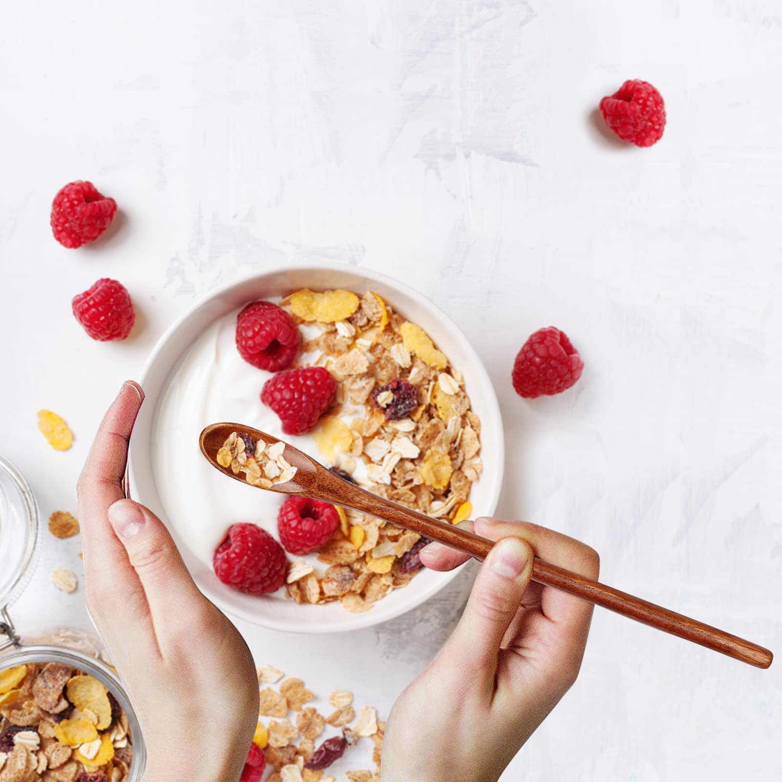 6 Pcs Small Wooden Spoons for Coffee Spoon Jars Tea Wood Teaspoons Tasting Spoon Set Mini Stirring Teaspoon Honey Tiny Mixing Table Stir Spoons for Powder Dessert Kitchen Eating Utensil