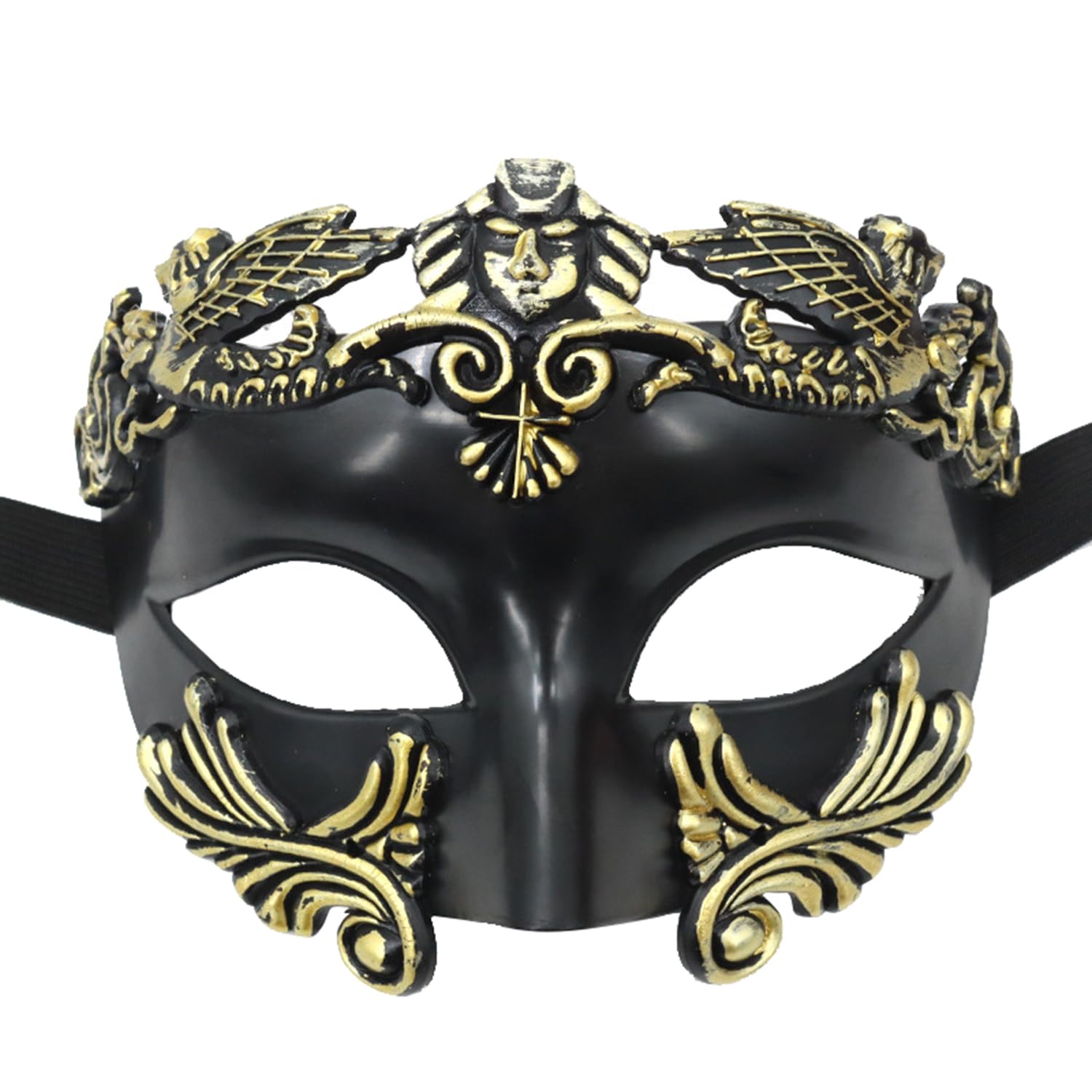 MFUOE Masquerade Mask for Men Roman Greek Mythological Ventian Mask for Halloween Christmas Mardi Mask (Black & Gold)