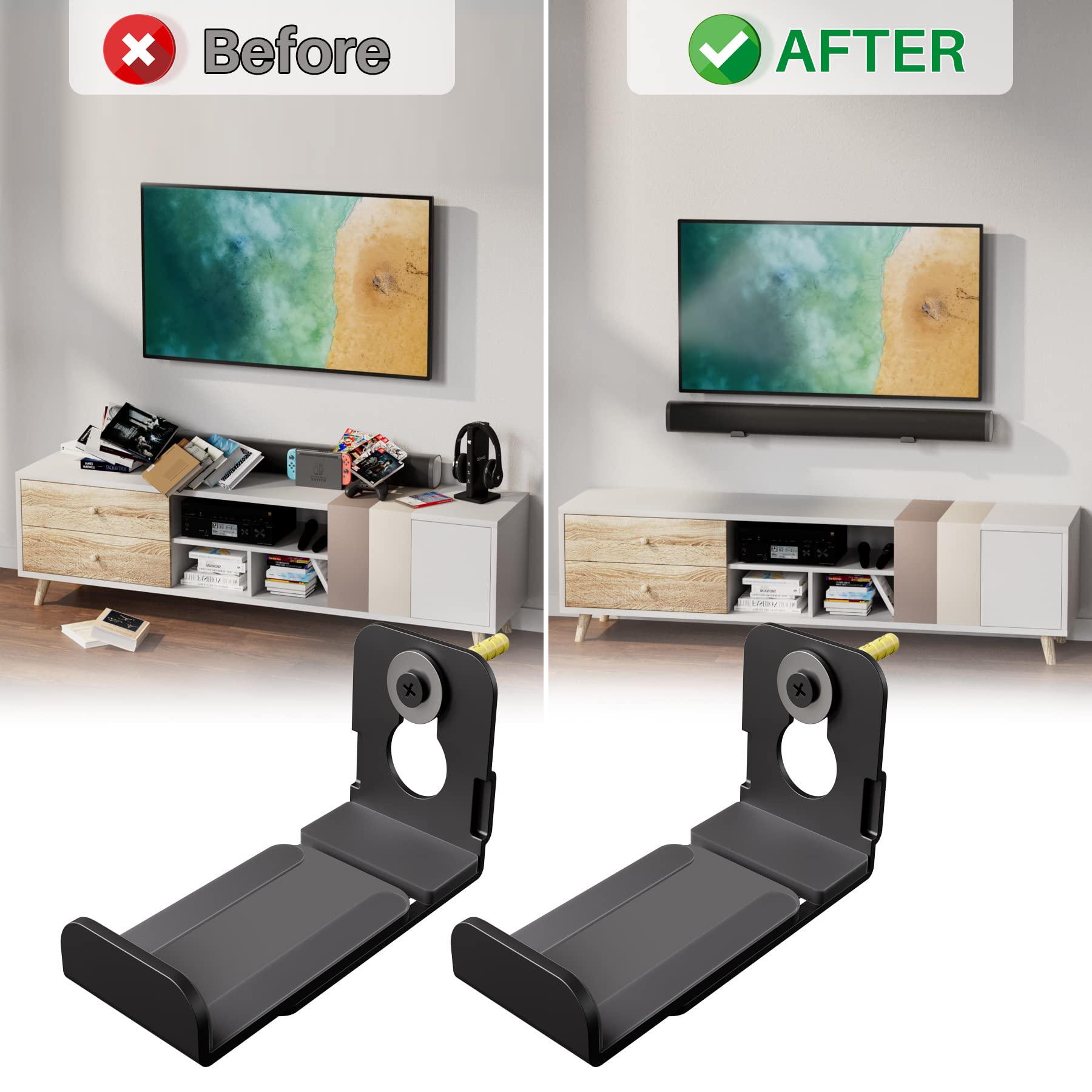 AENTGIU Adjustable Soundbar Mount Under TV, Universal Soundbar Bracket Hold up to 30lbs, Quick Install Low Profile Design, Soundbar Wall Mount with Hardware Kit
