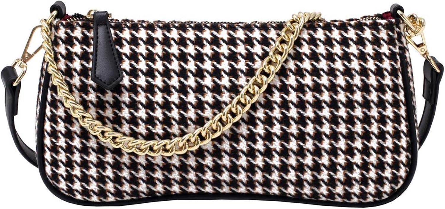 Plaid small bag shoulder bag underarm bag messenger bag (black) Amazon