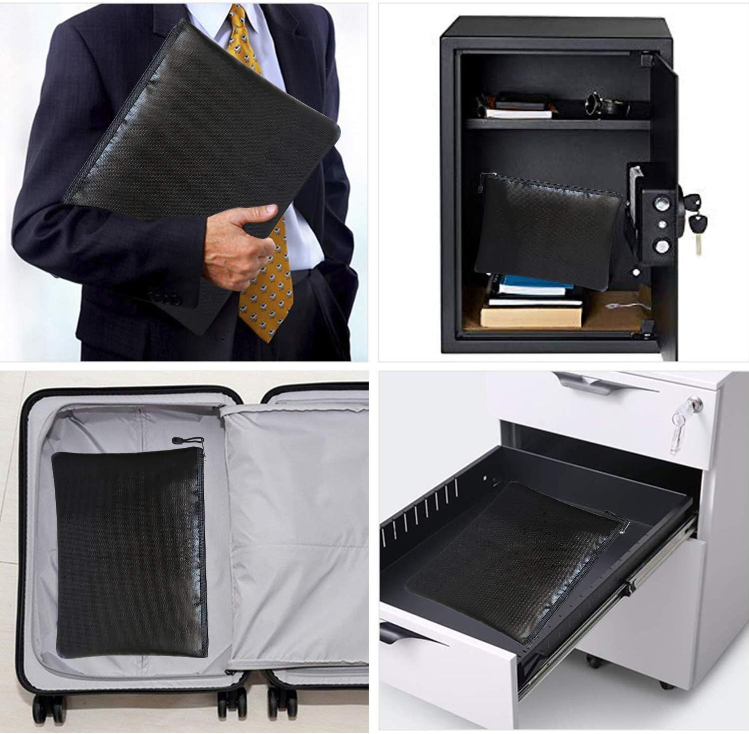Fireproof Document Bags,15”x 11” Large Waterproof and Fireproof Folder Money Bag, Fireproof Safe Storage Pouch with Zipper for A4 Letter Size Document Holder,File,Cash,Tablet,Passport and Valuables: Office Products