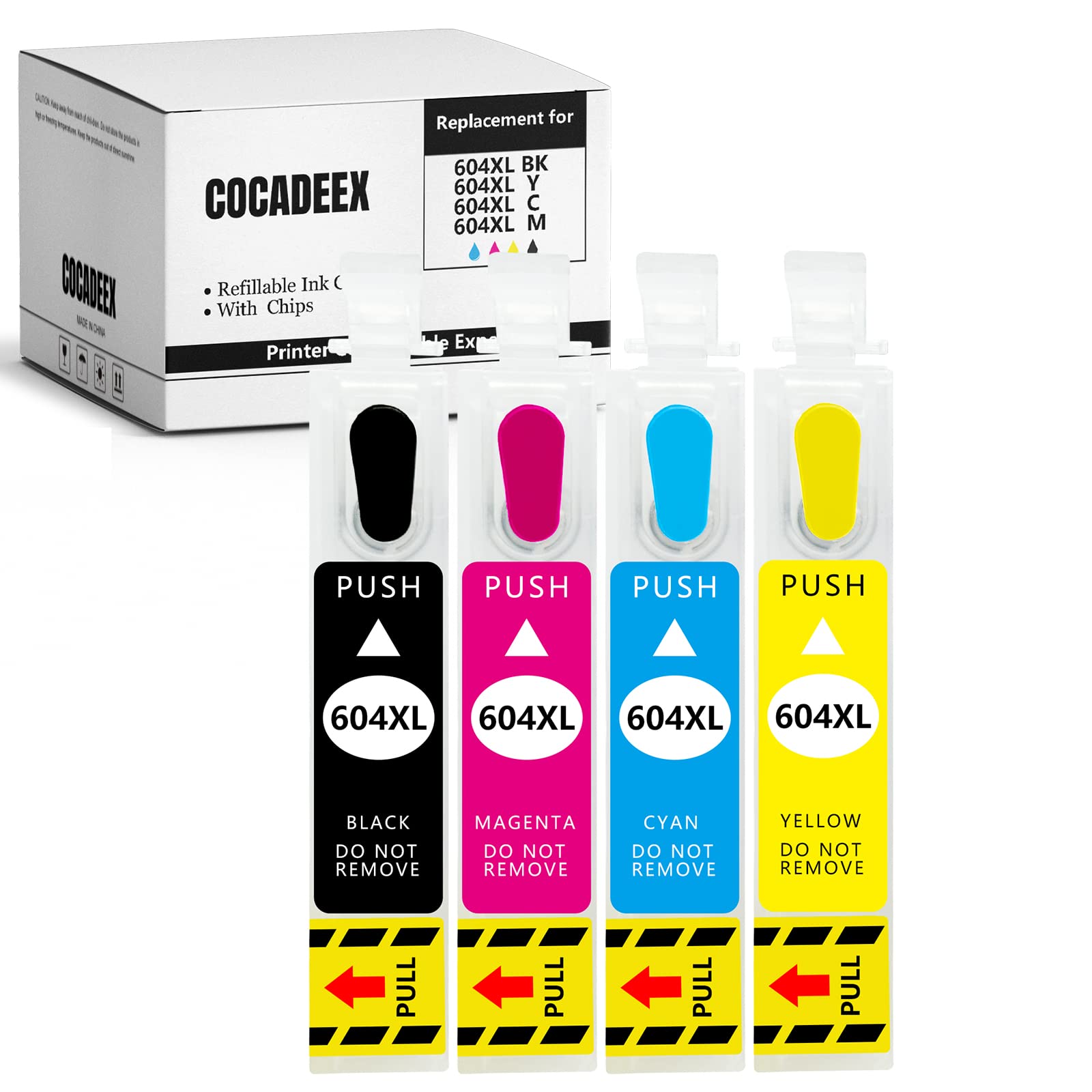 COCADEEX Empty 604XL Refillable Ink Cartridges Compatible with XP-2200 XP-2205 XP-3200 XP-3205 XP-4200 XP-4205 WF-2935 WF-2930 WF-2910 WF-2950 Printer,with Disposable Chip (1 Set 604XL Ink Cartridges)