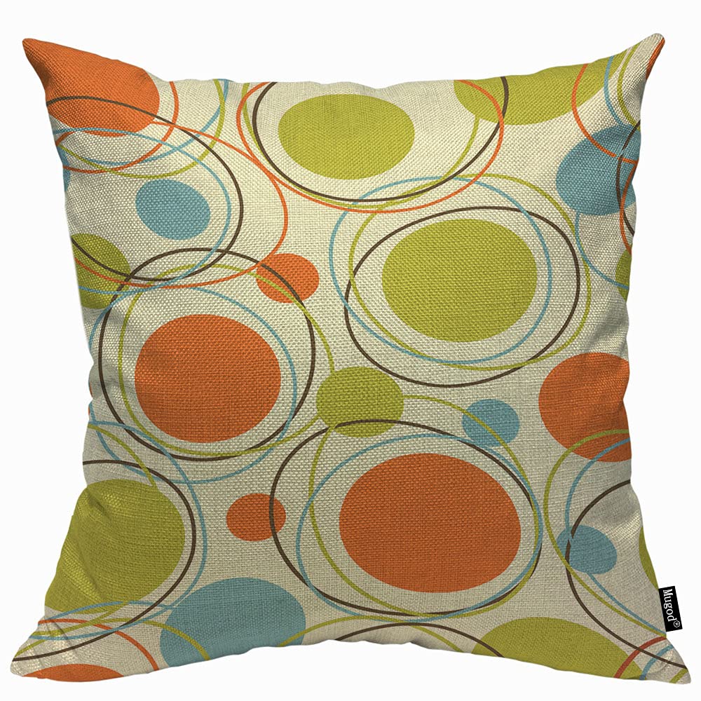 Mugod Green Orange Colorful 1950S Retro Abstract Mid Century 1960S Modern Cushion Cover Throw Pillow Covers Pillow Case for Men Women Decorative Home Sofa Chair Couch 45x45cm/18x18 Inch