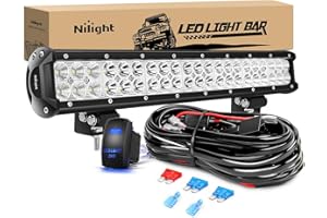 Nilight LED Light Bar 20 Inch 126W Spot Flood Combo Led Off Road Lights 12V 5Pin Rocker Switch LED Light Bar Wiring Harness Kit, 2 Years Warranty, Model: ZH082, Clear