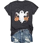 Halloween Shirts Pumpkin Shirt Women: Cute Ghost Shirt Casual Fall Halloween Spooky Season Graphic Short Sleeve Tee Tops