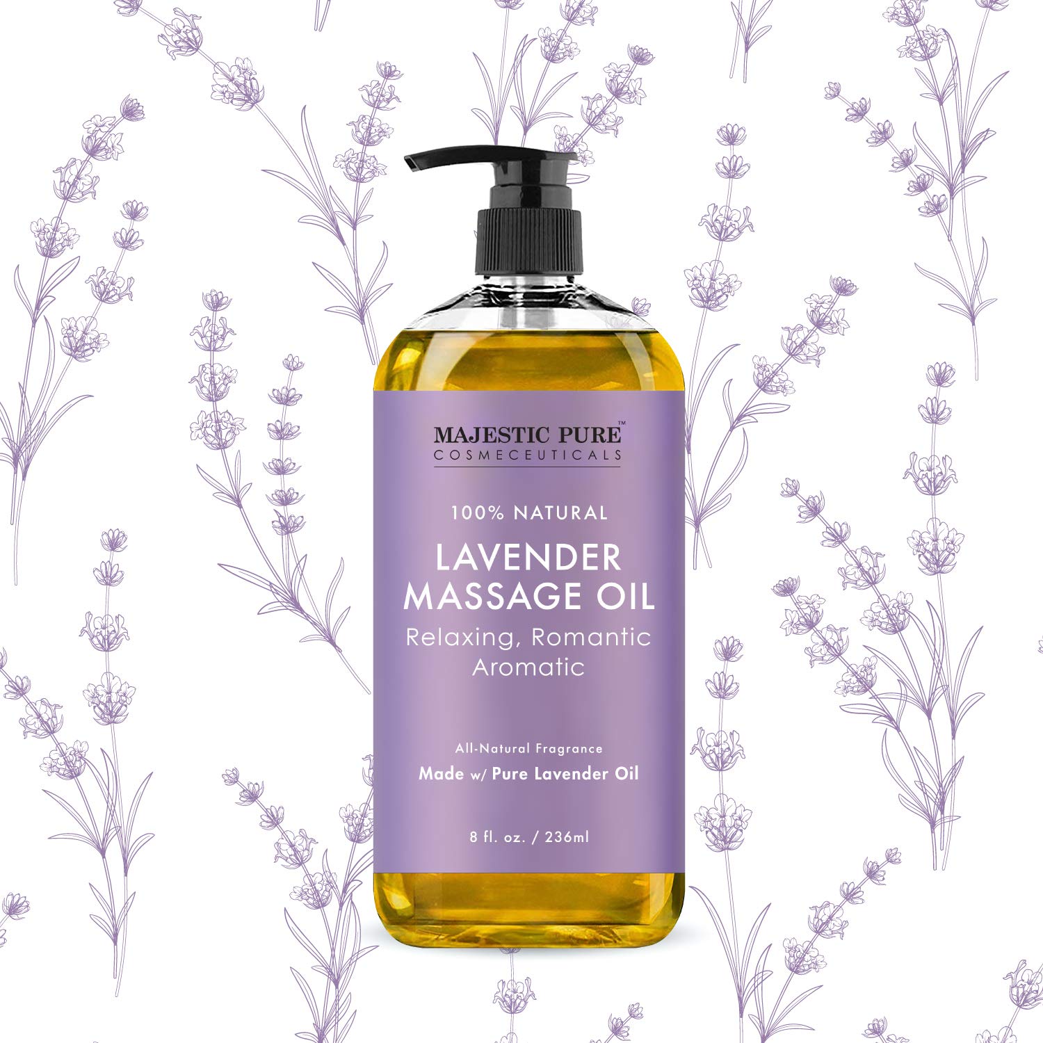 MAJESTIC PURE Lavender Massage Oil For Men and Women - Great For Calming, Soothing and to Relax - Blend of Natural Oils For Therapeutic Massaging and Aromatherapy - 8 fl oz.   : Beauty