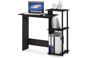 Furinno EFFICIENT Desk, Gaming Desk, with 3 Open Side Shelves, Laptop Notebook Computer Desk,Office Desk for Home Office, Study Room, Dorm, Espresso