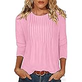rosemia Womens Tops 3/4 Length Sleeve Blouses Dressy Casual Pleated Front T Shirts Loose Fit Tunic