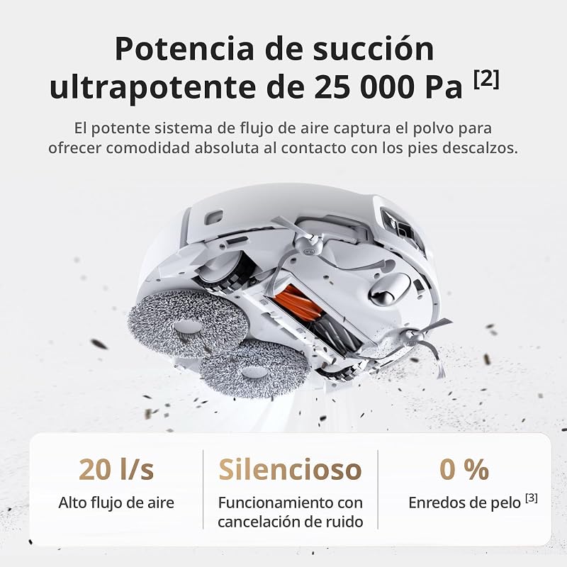 Aspirador e esfregão robótico DJI Romo S com sucção de 25.000 Pa, deteção a nível de drone, braços robóticos duplos, 200 dias de operação sem manutenção, escova de rolos anti-emaranhado