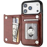 ONETOP Compatible with iPhone 17 Pro Wallet Case with Card Holder, PU Leather Kickstand Card Slots Case, Double Magnetic Clasp and Durable Shockproof Cover 6.3 Inch (Brown)