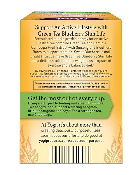 YOGI GREEN TEA, BLUEBERRY SLIM LIFE, 16 TEA BAGS