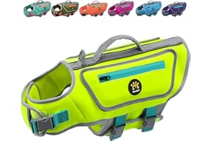 Sheripet High Buoyancy Life Jacket for Dogs, Dog Life Vest for Swimming Adjustable Reflective Dog Floating Vest, Good Visibility Pet Safety Preserver with Rescue Handle for Medium Dogs (Green, M)