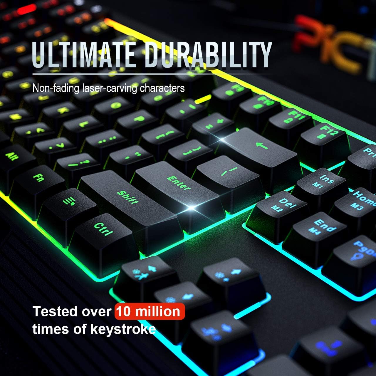 PICTEK RGB Gaming Keyboard, 8 Individual Multimedia Keys, Wired Adjustable Backlight Keyboard with Non-Fading Keycaps, 25 Keys Anti-ghosting, Splash-Proof, Ideal for Windows Mac Gaming: Computers & Accessories
