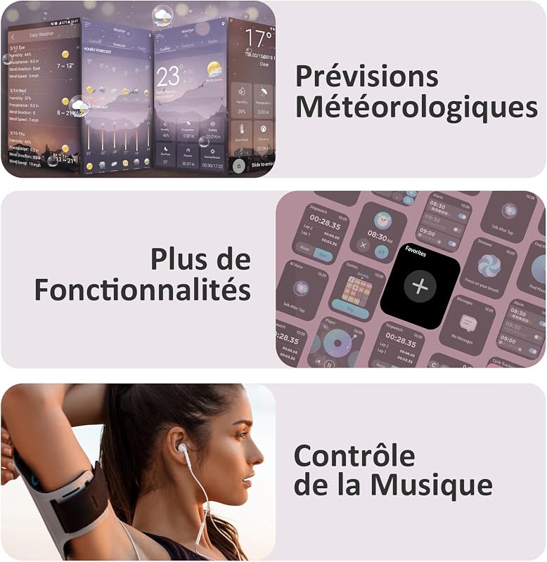 Montre Connectée Homme Femme, Appel Bluetooth, 1,85" HD, Noir