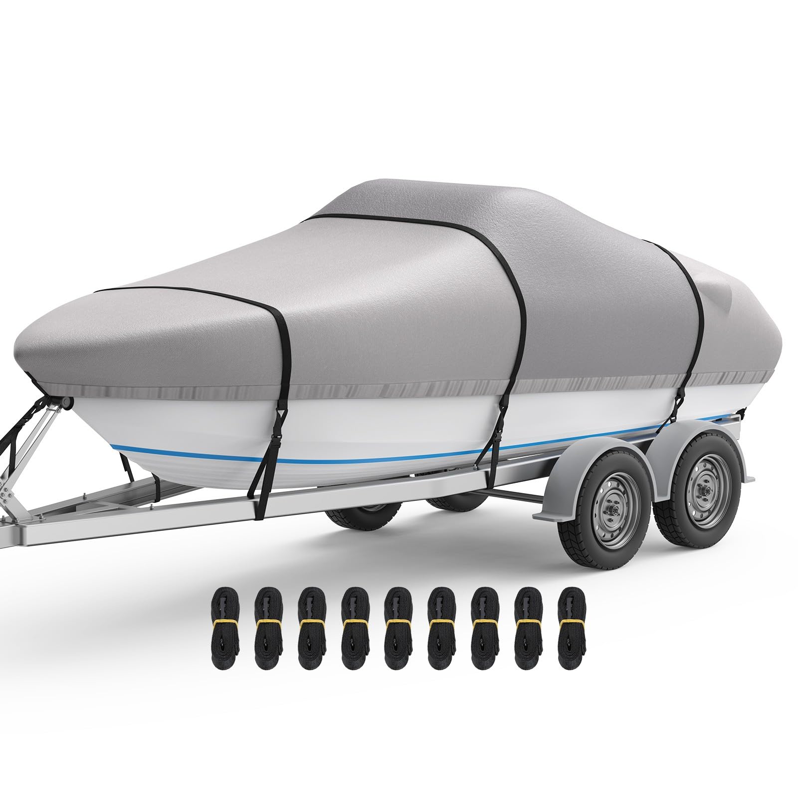 Photo 1 of RVMasking Boat Cover, 1400D Heavy Duty Middle Reinforced, Waterproof Trailerable with Storage Bag for V-Hull, Tri-Hull, Fish & Ski, Runabout Bass Boat(14'-16' Long, Beam Width up to 90", Gray)