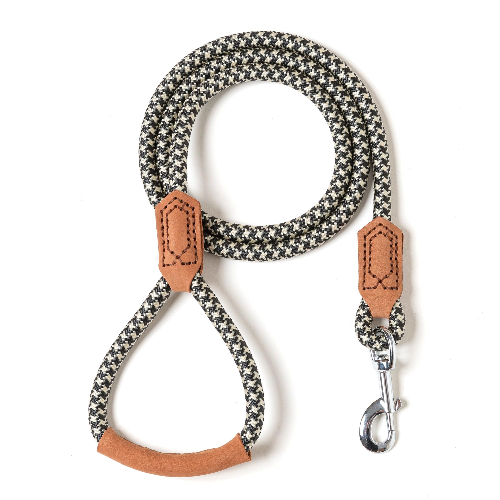 Photo 1 of Mile High Life | Premium Leather Handle Dog Leash | Strong Rope Leash | Zinc Alloy Strong Clasp | Small Medium Large Dogs | 4/5/6 Feet(Black Khaki, 48 Inch (Pack of 1))
