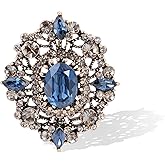 Women's Antique Classic Geometric Oval Shaped Hollowed Out Crystal Flower Filigree Brooch Pin Banquet Wedding Jewelry
