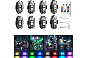 mechazhe 8-Pack Wireless LED Strobe Remote Lights | 8 Colors, Anti-Collision & Waterproof | Emergency Flash for Car, Motorcycle, Bike, Drone, Pet Leash | Ideal for Holiday Ambiance