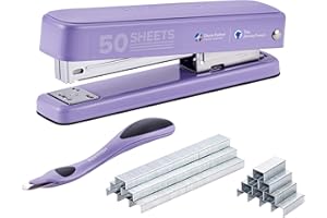 Bostitch Titan Heavy Duty Metal Stapler, 50 Sheet Capacity with 1250 Staples and Ergonomic Staple Remover, Jam Free Stapling, Full Strip Stapler for Desk, Office and Classroom, Purple