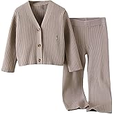 MakeMeChic Toddler Baby Girl's 2 Piece Fall Outfit Long Sleeve Button Down Knit Sweater Cardigan and Pants Set