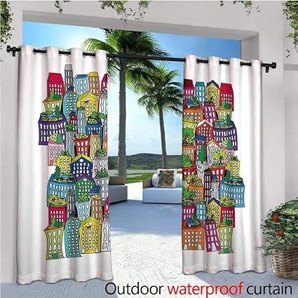 Amazon Com City Balcony Curtains Colorful Tall Buildings Funny