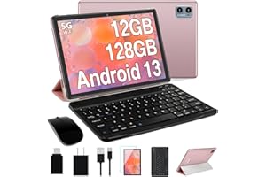 Oangcc Android 13 Tablet 2023 Newest 10 Inch Tablets with 12GB RAM +128GB ROM +1TB Expanded Octa-Core, 2 in 1 Tablet with Keyboard Mouse 5G Wi-Fi Blue/Tooth GMS Certified GPS - Rose Gold