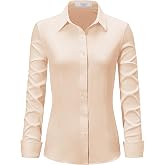 ONKEEP Dress Shirts for Women Long Sleeve Button Down Shirt Stretch Wrinkle Free Solid Casual Work Office Blouse Top
