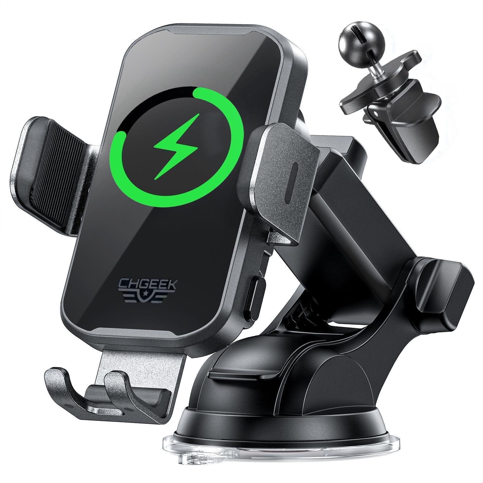 Photo 1 of Wireless Car Charger Phone Holder Mount, 15W Fast Charging Auto Clamping Phone Holders for Your Car Dashboard Windshield Air Vent Car Accessories for iPhone, Samsung Galaxy, Google Pixel etc