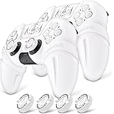 PlayVital 2 Pack Runes Edition Silicone Cover Skin for ps5 Controller with Thumb Grips & Touchpad Skin & D-pad Area Sticker, Anti-slip Controller Grip Case Compatible with ps5 Charging Dock- White