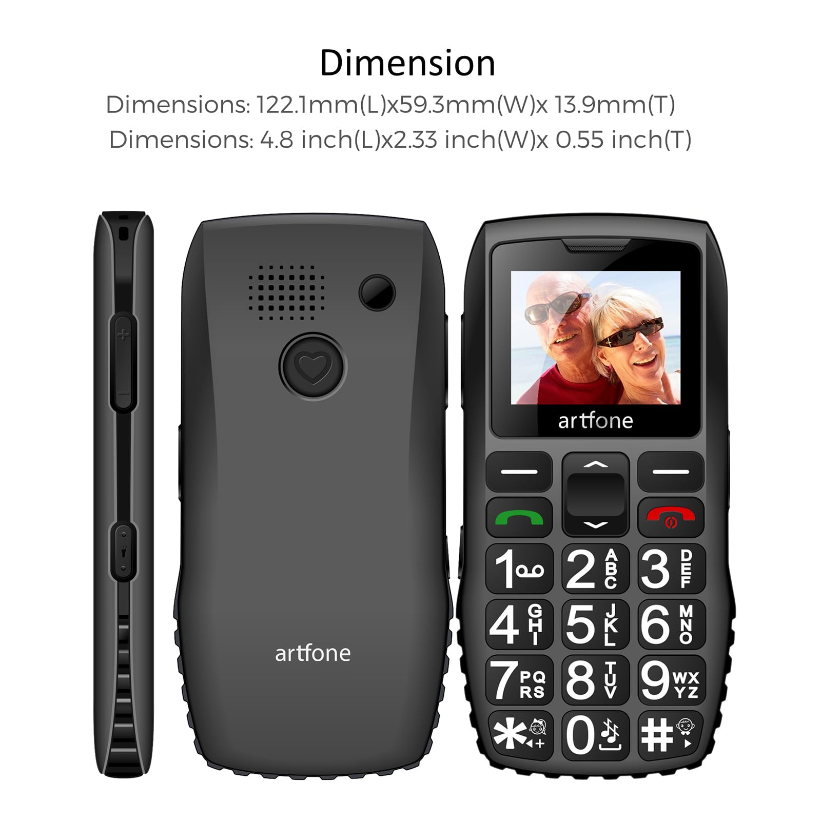 artfone C1+4G Pro Black - Big Buttons Cell Phone for Seniors?Basic Phone with SOS Button?Charging Station?1800mAh?Loud Speaker?Talking Clock?Speed Dial?Hands-free?Large Font?Unlocked Phones?FM Radio