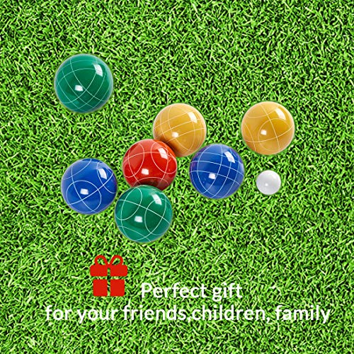 ApudArmis Bocce Balls Set, Outdoor Family Bocce Game for Backyard/Lawn/Beach - Set of 8 Poly-Resin Balls & 1 Pallino & Nylon Carrying Case & Measuring Rope (90mm)