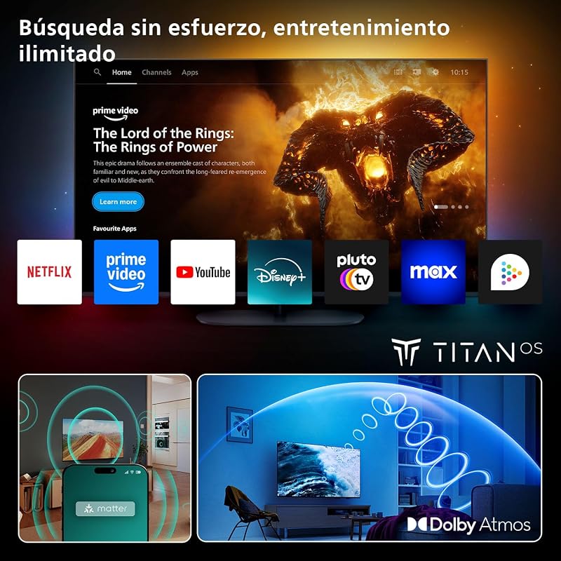 65PUS7200 Smart TV 4K LED - Pantalla de 65 Pulgadas con Plataforma Titan OS, Pixel Precise Ultra HD y Sonido Dolby Atmos - Funciona con Alexa y con el Asistente de Voz de Google