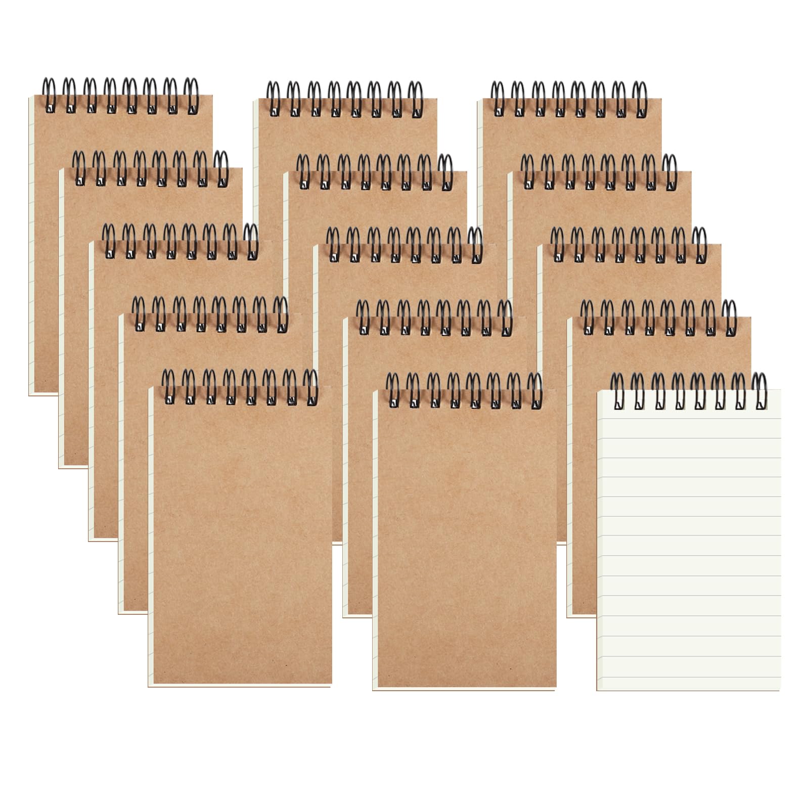 ZMCYN 15 Pcs 3x5 Inch Small Spiral Notebook Pocket Notebooks, Kraft Cover Notepads Spiral Pocket Notepads A7, Mini Spiral Notepad Lined Memo Pads for Note Taking, School, Office(100 Pages/50 Sheets)