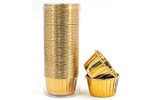 PARTYHIPPO Party Hippo Cupcake Cups, 3.5 Oz 50 pcs Disposable Foil Muffin Liners, Gold Cupcake Baking Cups, Ramekin Aluminum Cupcake Tip Pan Ramekin Holders, Little Baking Cups (Gold)