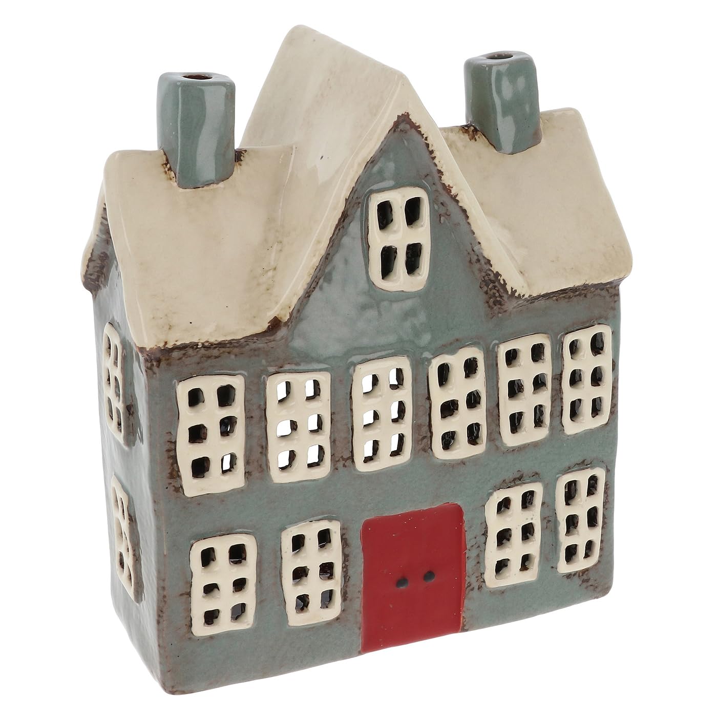 Shudehill Giftware Ceramic Village Pottery Grey School House Tealight Holder, beautiful house-warming gift, Home Ornament, Candle Holder