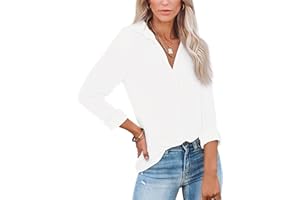 Diosun Womens Button Down V Neck Shirts Long Sleeve Office Casual Business Plain Blouses Tops
