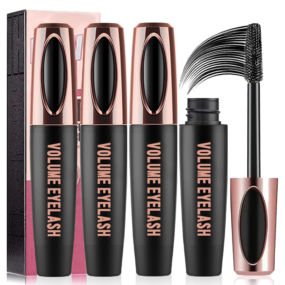 3 PCS 4D Silk Fiber Lash Mascara Waterproof Mascara Eyelash Extension Thicker Voluminous Eyelashes, Smudge-proof, Long-Lasting, Dramatic Extension, Smudge-proof, Hypoallergenic Formula (3 Packs)