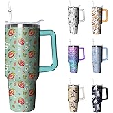 40oz Strawberry Stainless Steel Tumbler with Handle and Straw, Insulated Cup Travel Coffee Mug Water Bottle with Lid and Straw Women Gifts