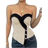 Floerns Women's Colorblock Sleeveless Bandeau Button Asymmetrical Hem Strapless Tube Top