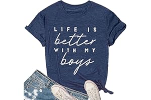 LAIBAO Life is Better with My Boys Women Funny Mom Gift Shirts Graphic Summer Short Athletic Casual Workout Tops