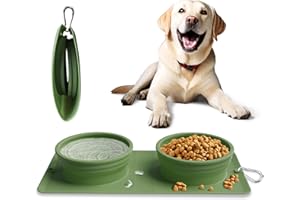 Collapsible Portable 2-in-1 Dog Bowl, Integrated Travel Dog/Cat Food Water Bowl, Silicone Foldable Expandable Bowl with Carabiner - Anti-Spill and Anti-Skid - for Camping/Traveling LPFLASAT (Green)