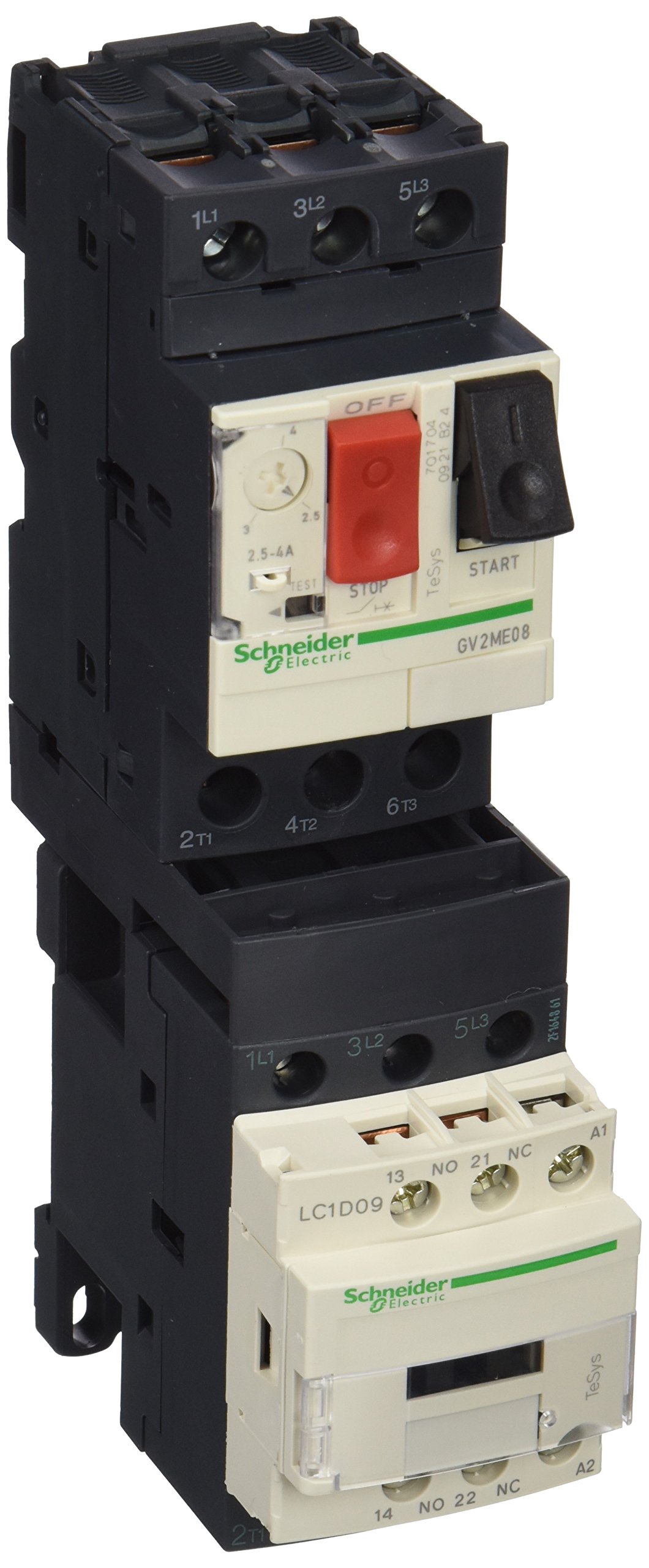 Schneider Electric gv2dm108b7 TeSys gv2-dm arrancador COMBI, Type 1, Not Reversible, 3P, 2.5 – 4 A, 24 VAC