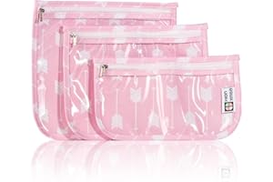 HIONXMGA TSA Approved Toiletry Bag,Set of 3 Clear Diaper Bag Organizing Pouches Waterproof Quart Size Travel Pouch Set,Multi-purpose Diaper Organizer for Mom Baby Stuff,Arrow Pink