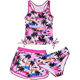 Patgoal Girls 3 Piece Bathing Suit Summer Racerback Top Bikini Swimsuit with Shorts Beach Tankini Sets