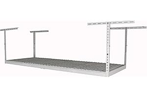 SafeRacks – 3x8 Overhead Garage Storage Rack - Height Adjustable Steel Overhead Storage Rack - 500 Pound Weight Capacity (White, 18"-33")